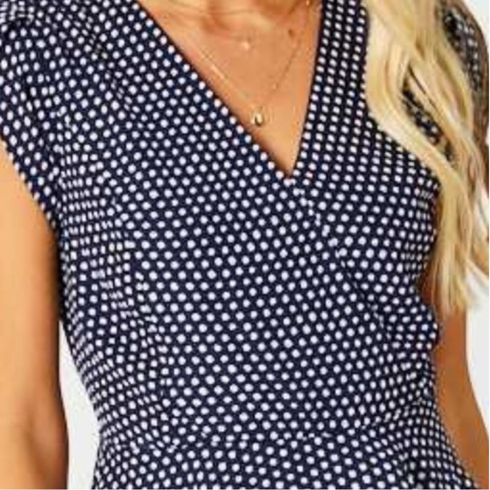 Altar’d State Navy Blue Polka Dot Sweetheart Flare Dress - Picture 9 of 11